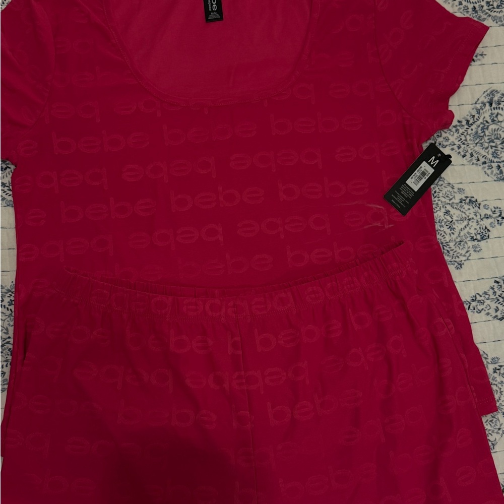 bebe Women's Pink Short Sleeve pajama set - Logo Knit Brand new with tags